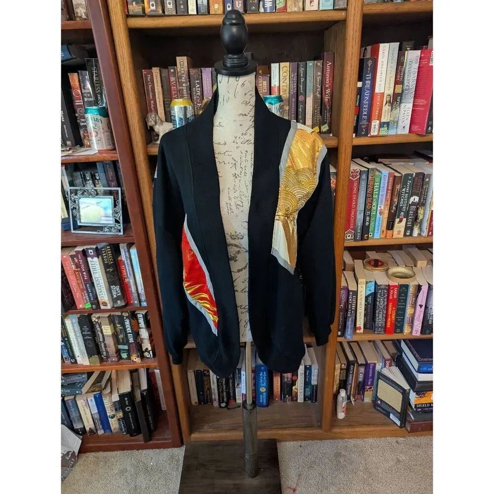 Vintage 80s Sachi New York Art Wear Kimono Jacket with Gold & Red Patchwork XL